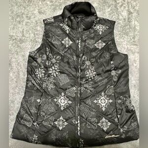 Eddie Bauer Women's Charcoal Floral Premium Goose Down Puffer Vest